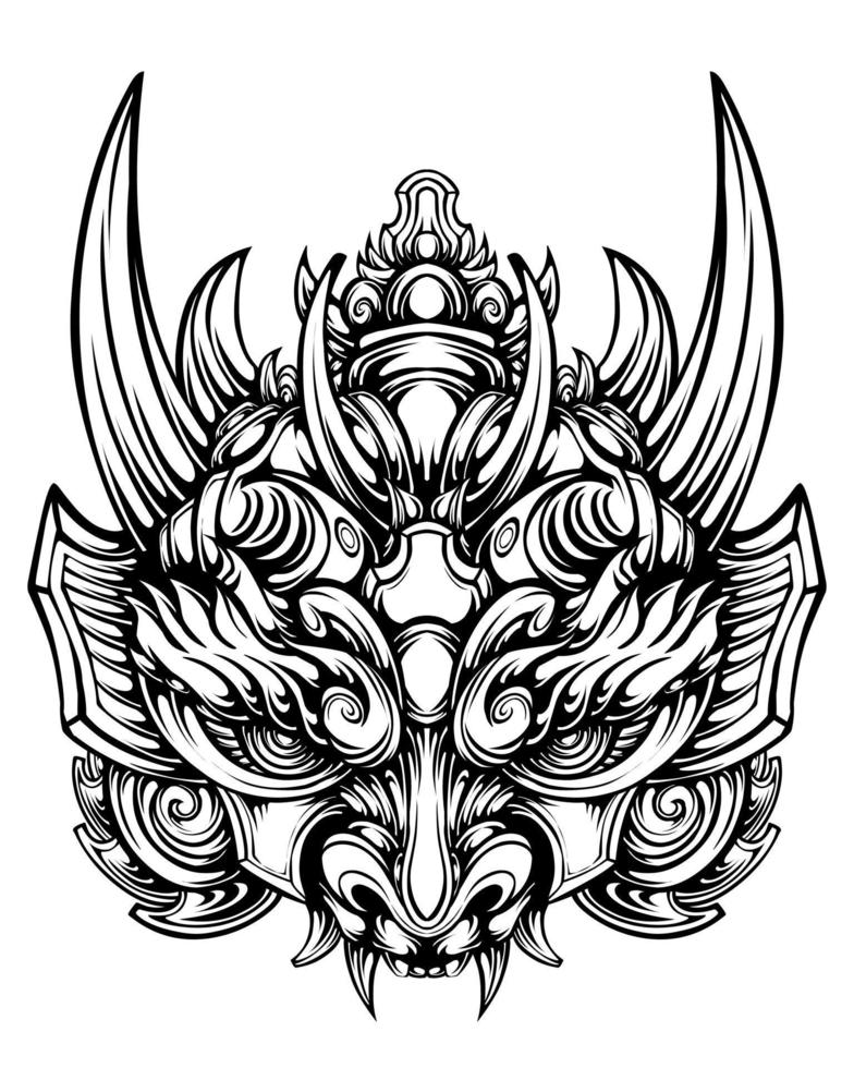 Oni mask tattoo design isolated on white vector