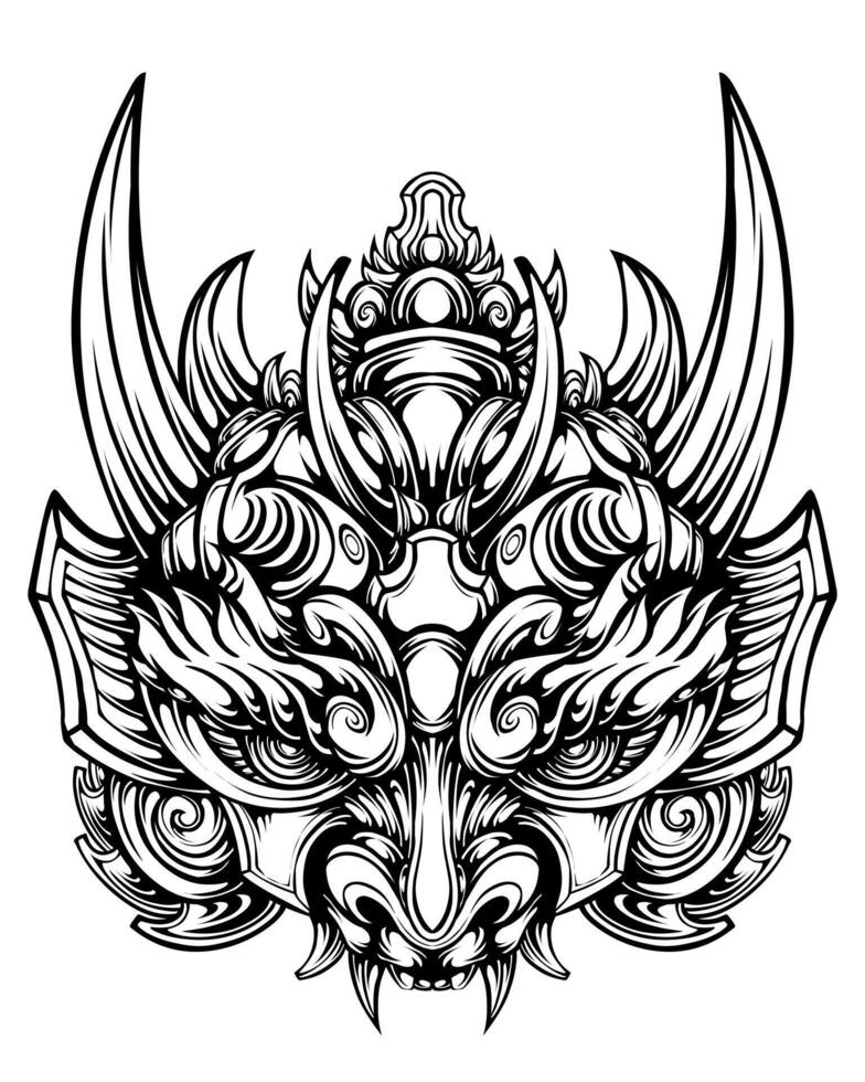 Oni mask tattoo design isolated on white vector