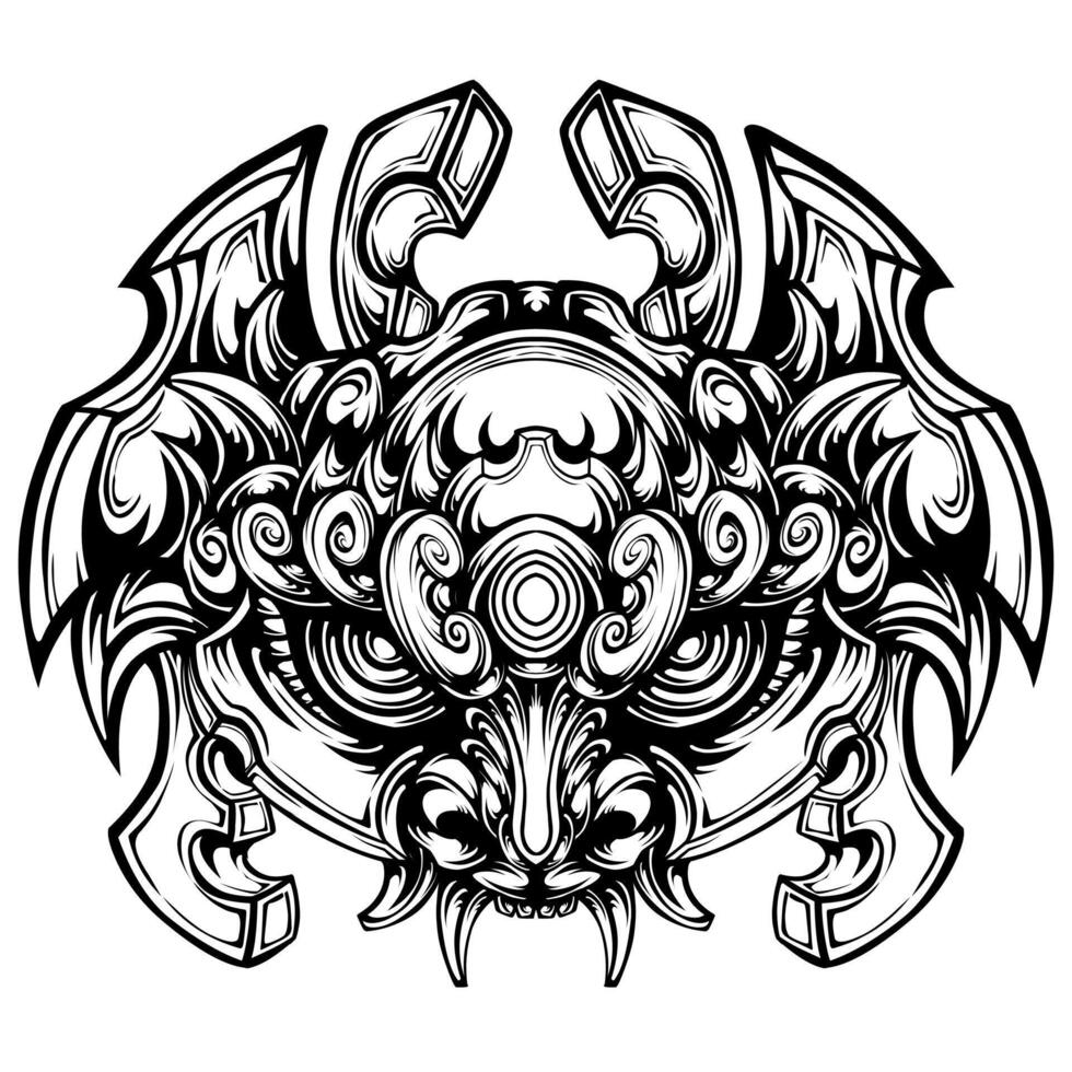 Oni mask tattoo design isolated on white vector