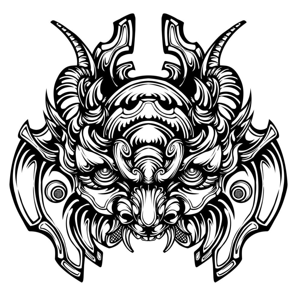 Oni mask tattoo design isolated on white vector