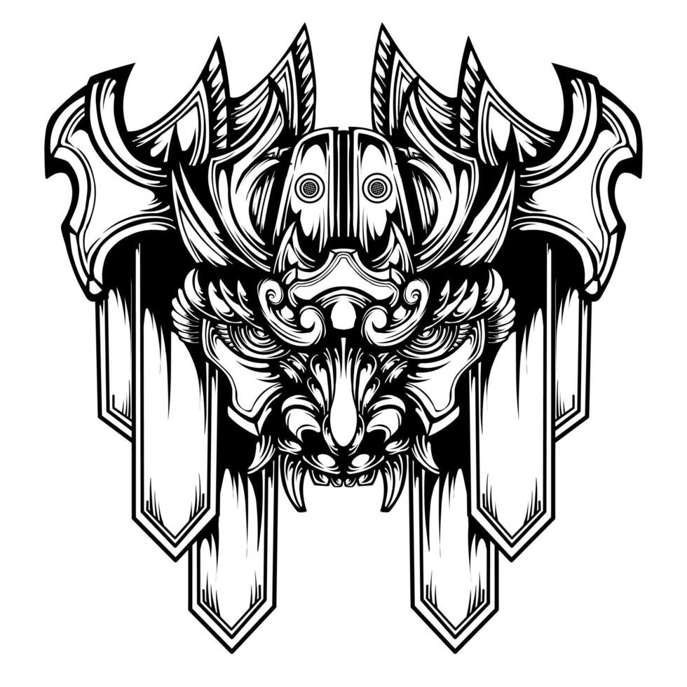 Oni mask tattoo design isolated on white vector