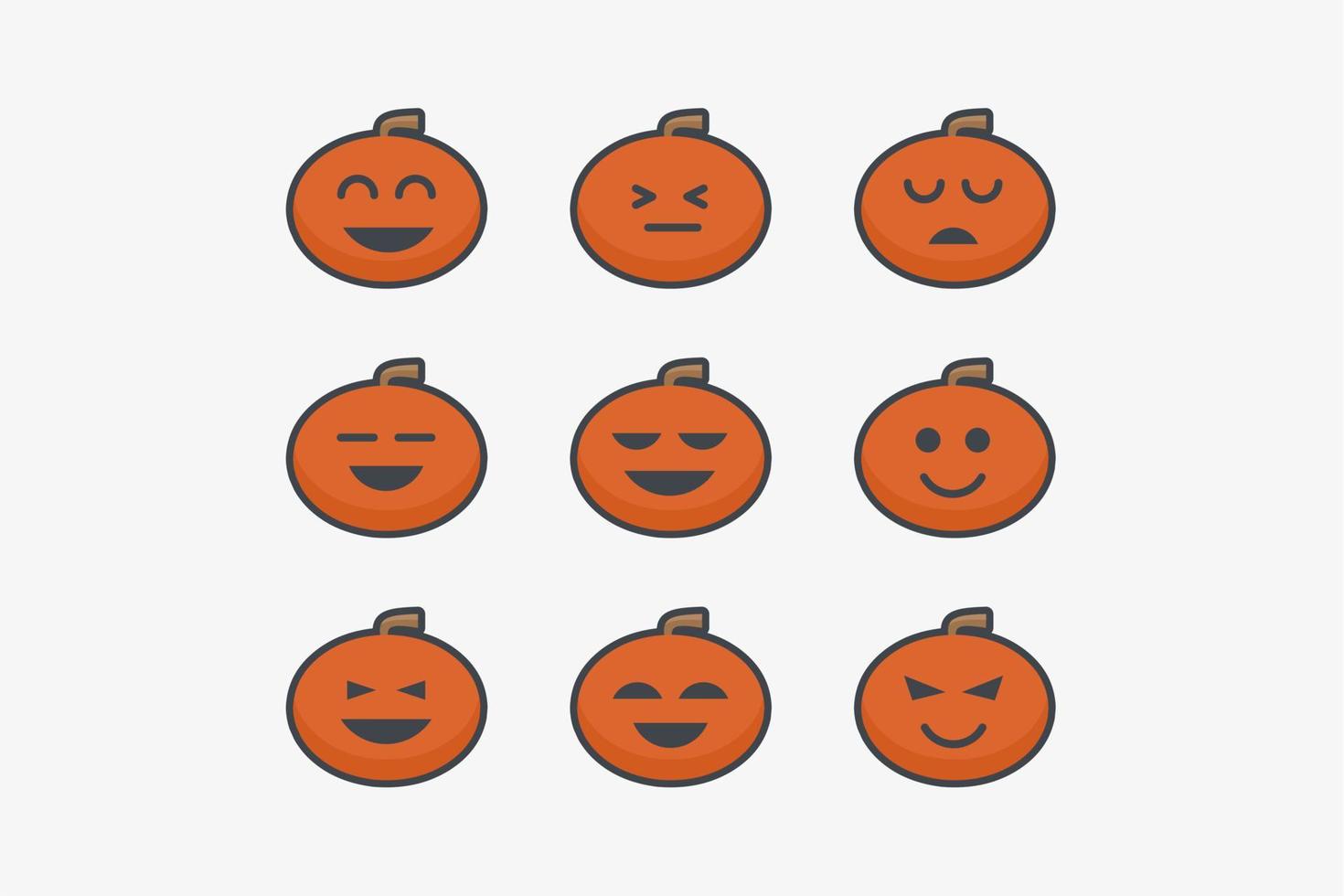 halloween pumpkin flat icon set with assorted cute expressions vector