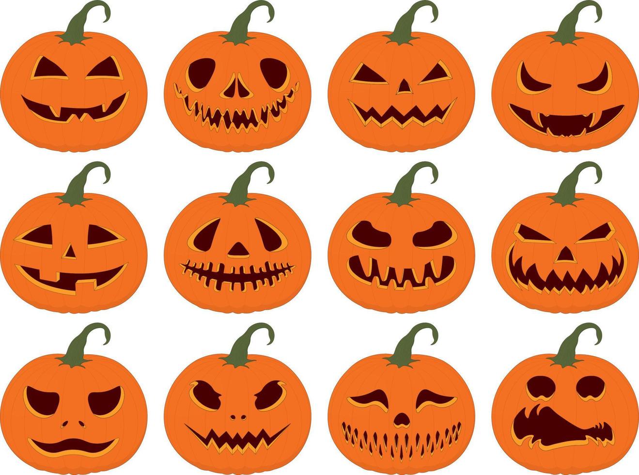 Halloween scary and funny Jack-O'-Lantern pumpkins collection vector illustration