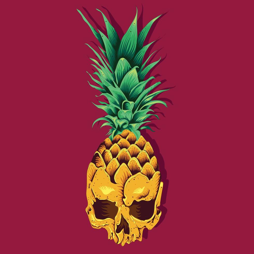 frutas de verano para un estilo de vida saludable. fruta de piña, con diseño de calavera. ilustración vectorial vector