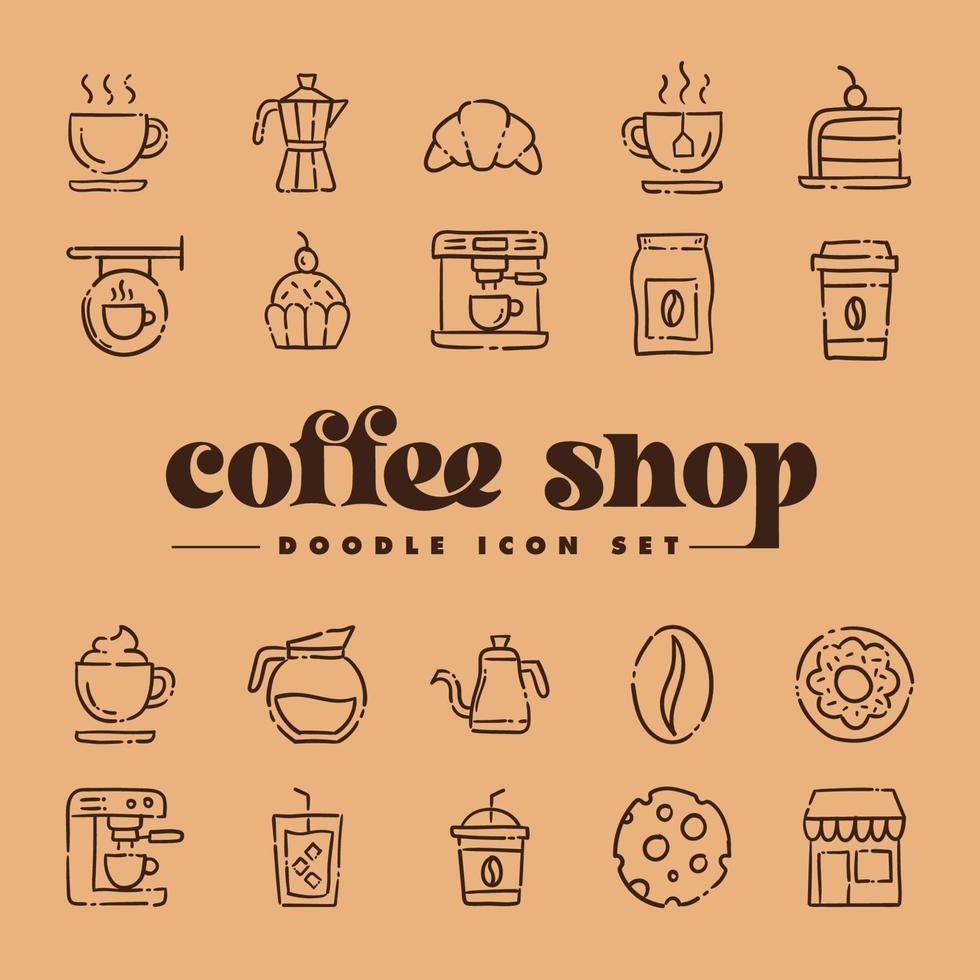 Cafe and Tea shop. Set of hand drawn coffee and tea time doodles, drinks, desserts, beans and other related objects. vector