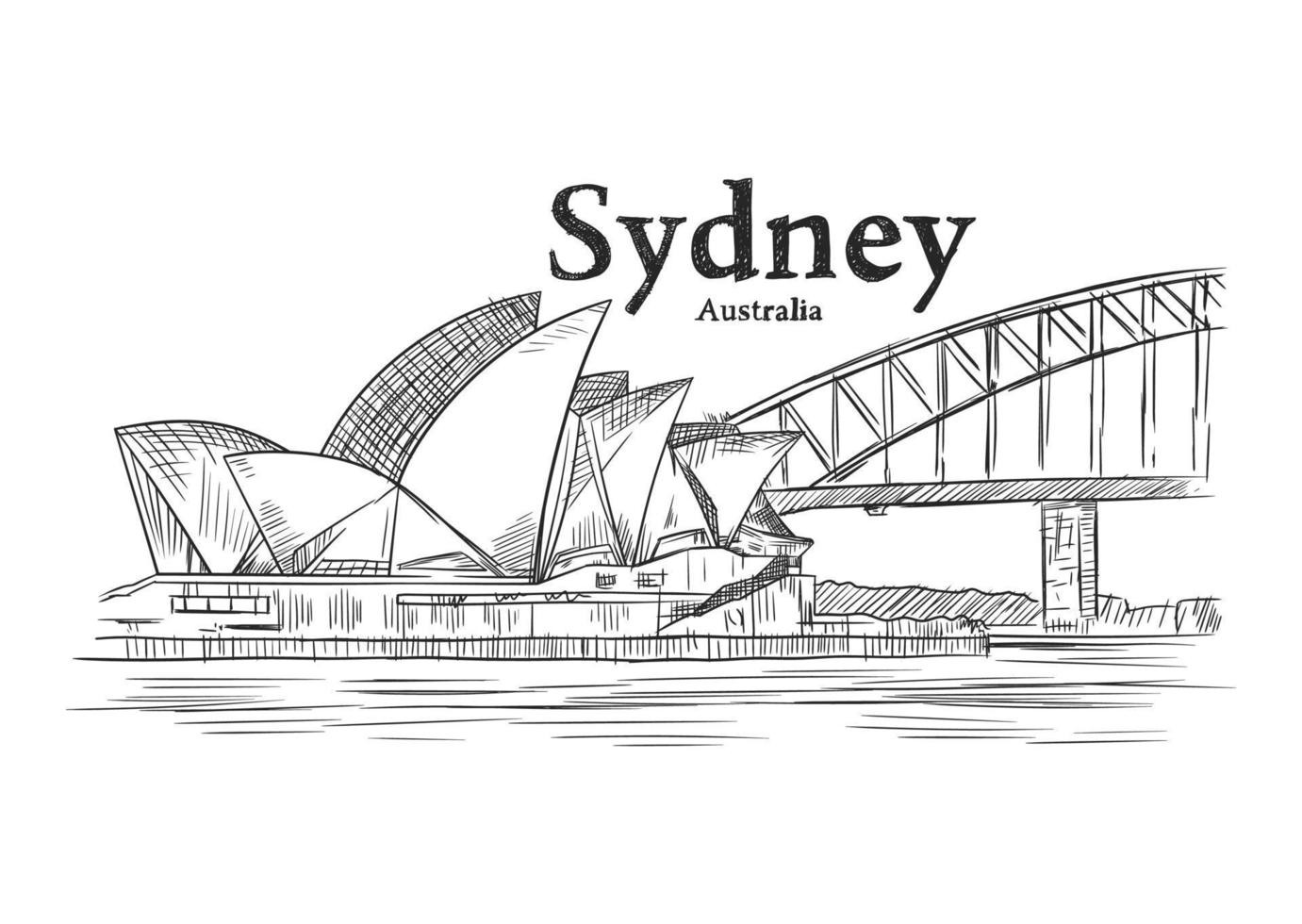 dibujado a mano ilustración en blanco y negro de la ciudad de sydney vector