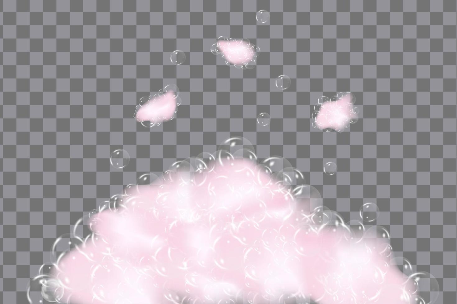 Background of bath  pink foam isolated on transparent background. Shampoo bubbles texture.Sparkling shampoo and bath lather, vector illustration.