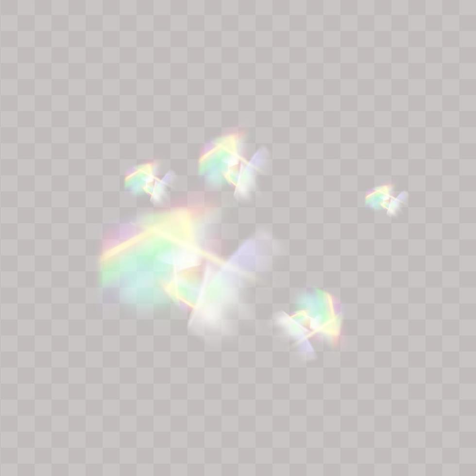 Rainbow highlights on a black background.Glare or reflection from water and glass.Glittering  particles for social media backgrounds, product presentations, photo shots. vector