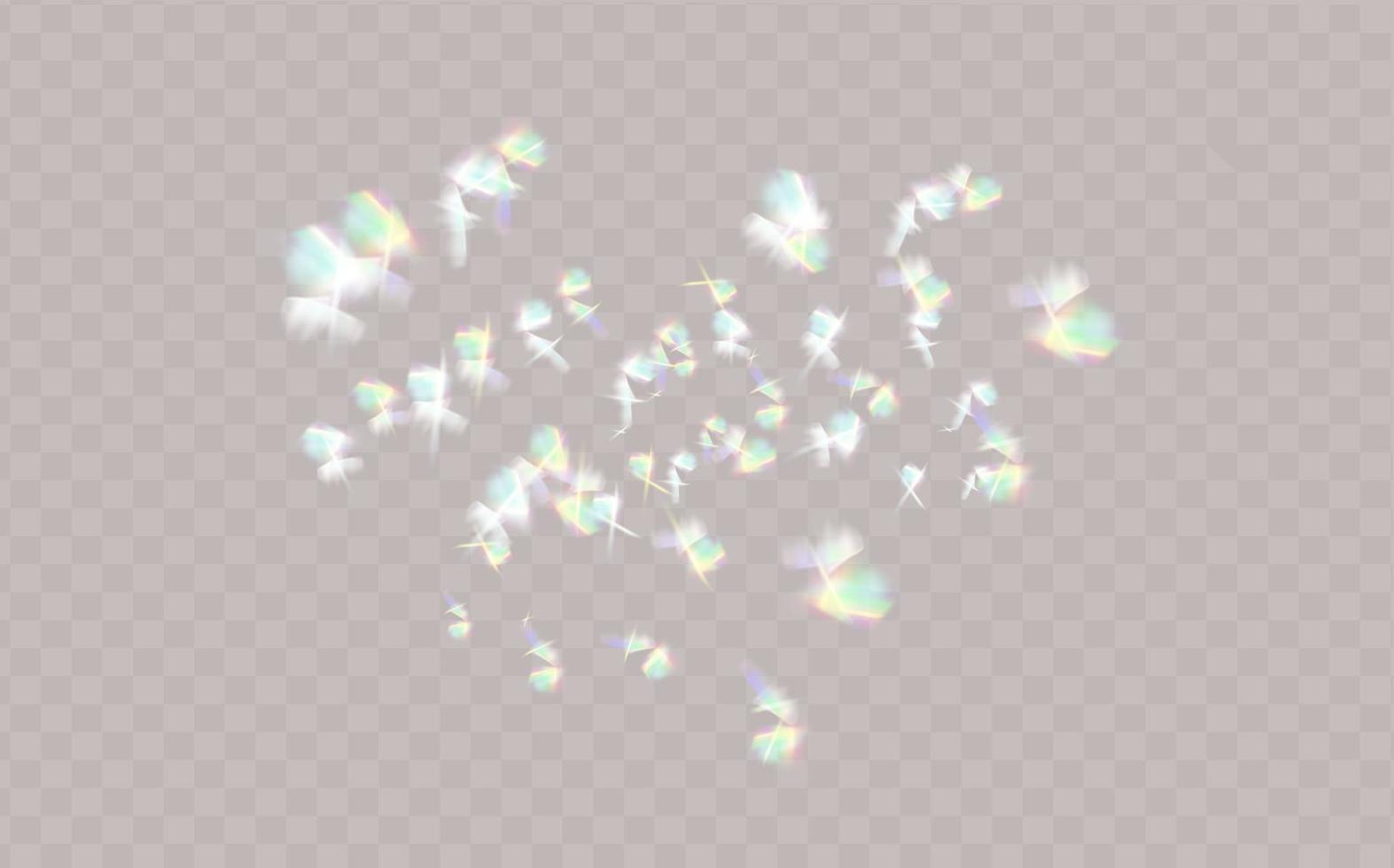 Rainbow highlights on a black background.Glare or reflection from water and glass.Glittering  particles for social media backgrounds, product presentations, photo shots. vector