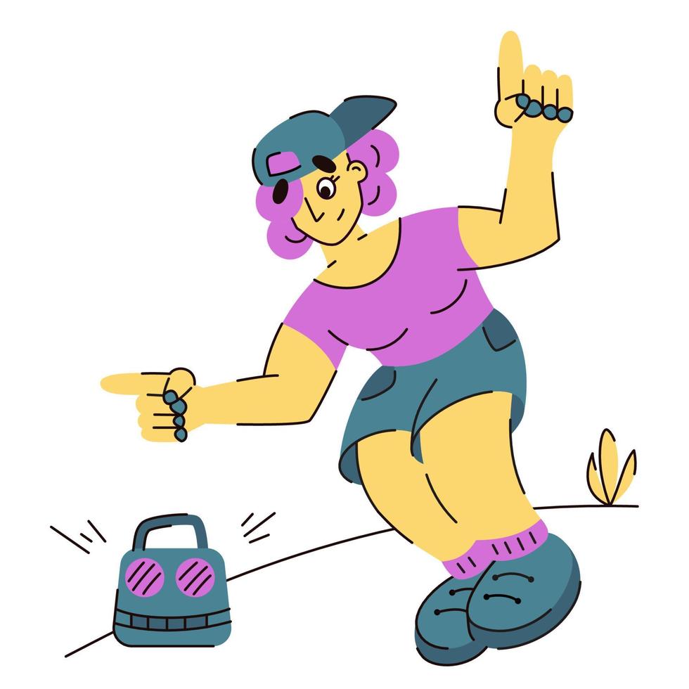 chica de personaje de ilustración vectorial con cabello rosado bailando música disco vector