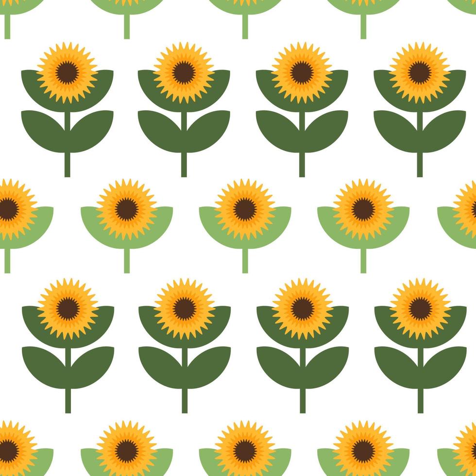 Simple sunflower seamless vector pattern on white background