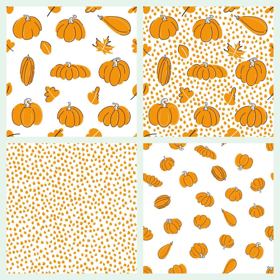 Pumpkins seamless pattern set vector illustration in orange color