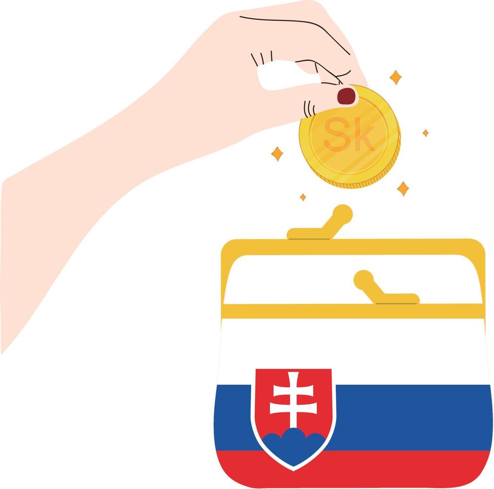 Slovakia hand drawn flag, Slovak koruna hand drawn vector