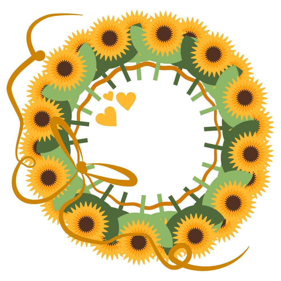 Bright sunflower wreath vector illustration isolated on white background