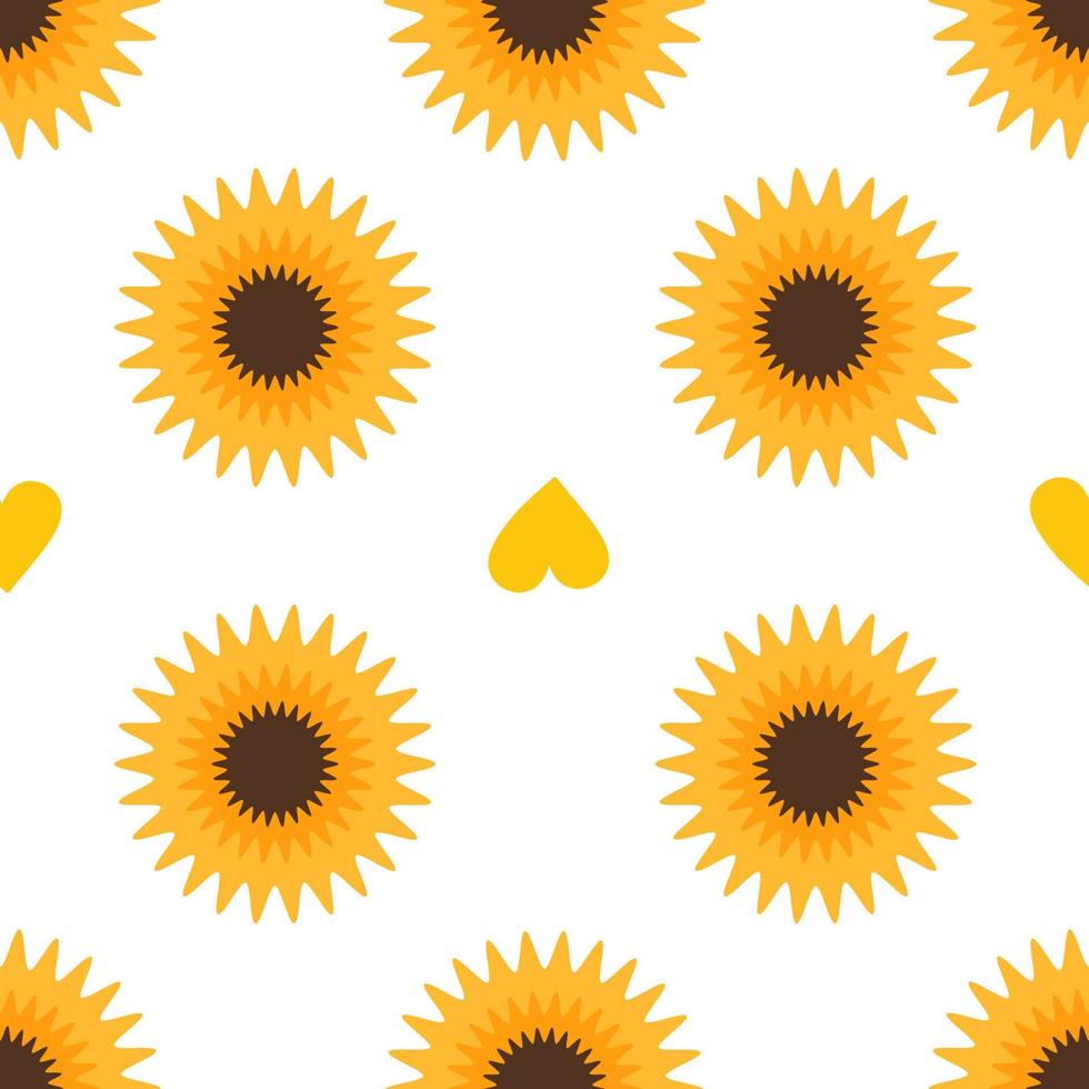 Floral seamless vector pattern with yellow hearts on white background