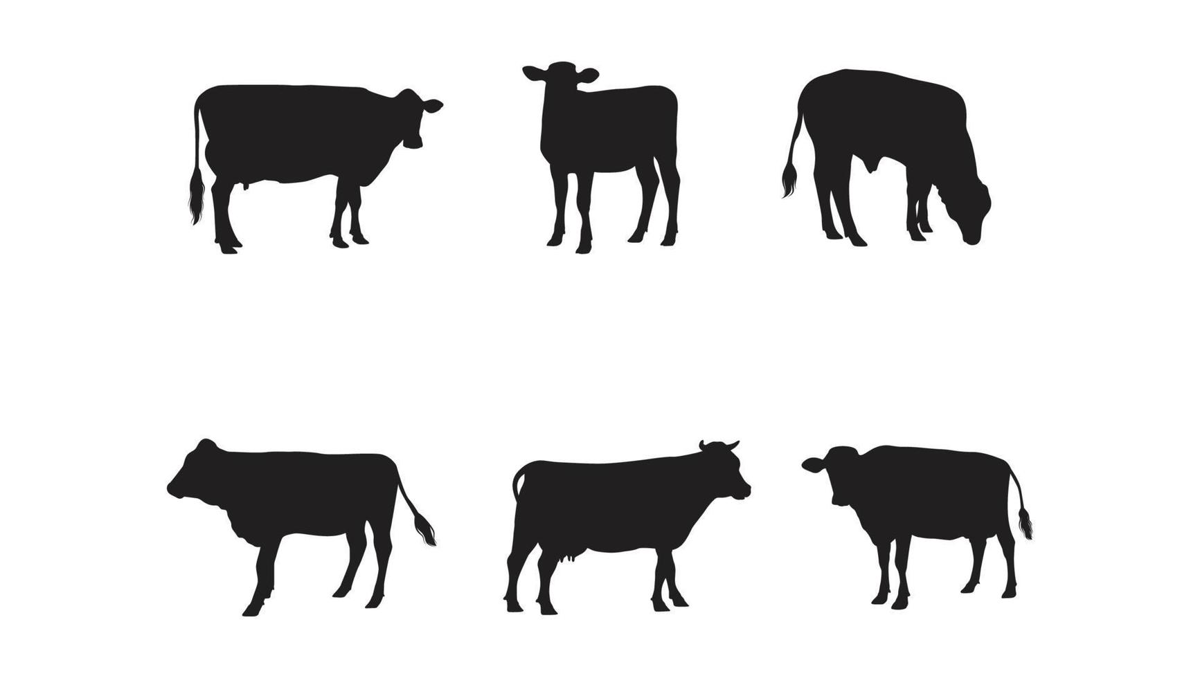 Collection of Cow Silhouette in different poses Free Vector