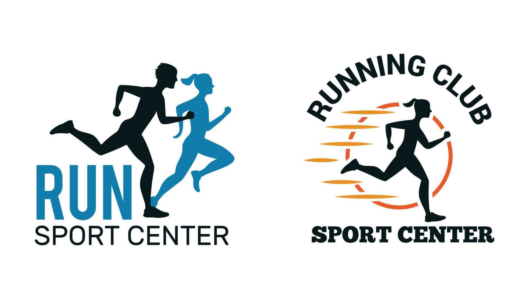 Running logo marathon club badges sport symbols shoe legs jumping running people vector collection sport speed fitness runner distance club run illustration Free Vector