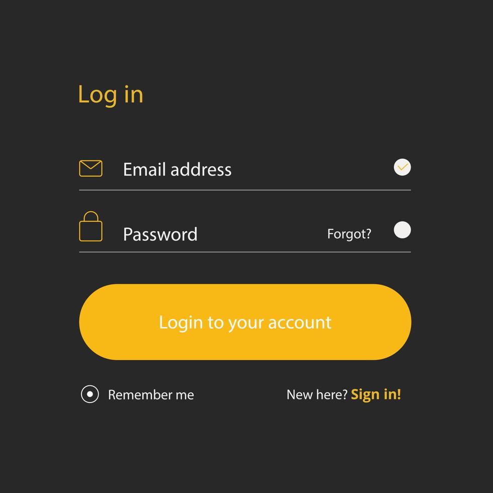 registration page, Gold color vector illustration on transparent background.eps