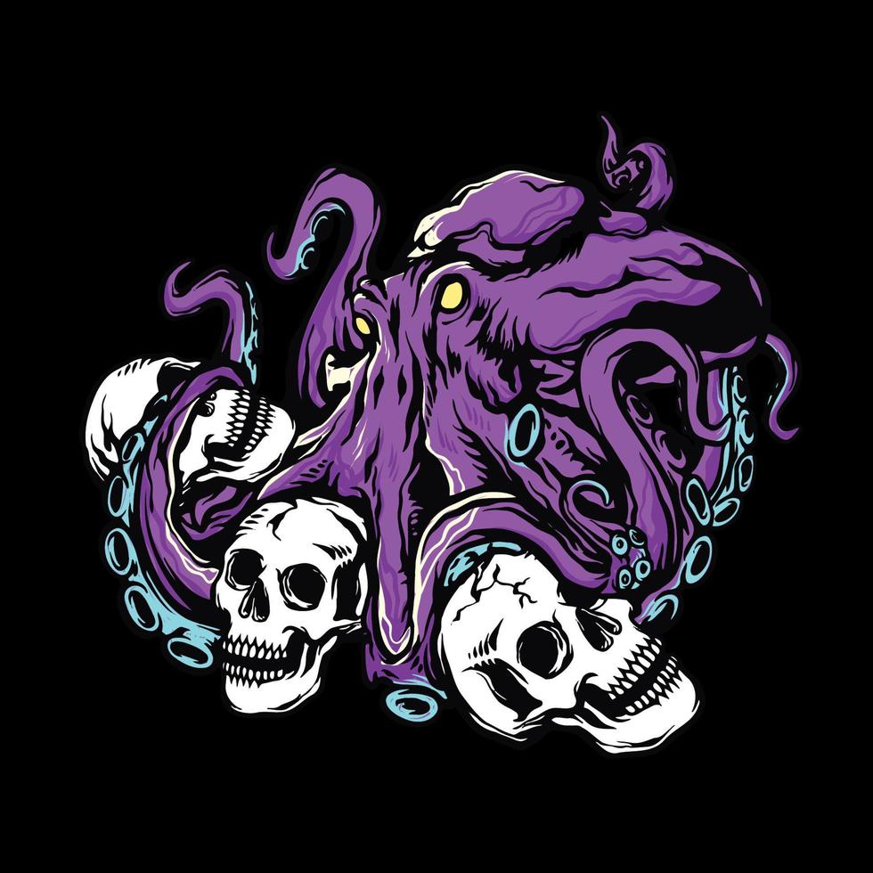 Octopus skull illustration vector