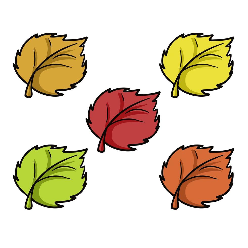 A set of autumn icons, different autumn linden leaf, leaf fall, vector illustration in cartoon style on a white background