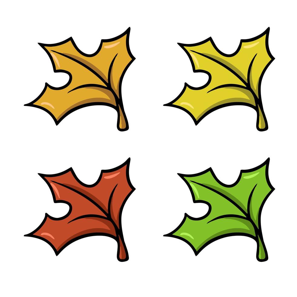 A set of autumn icons. Small orange, red and green autumn maple leaf, leaf fall, vector illustration in cartoon style on a white background