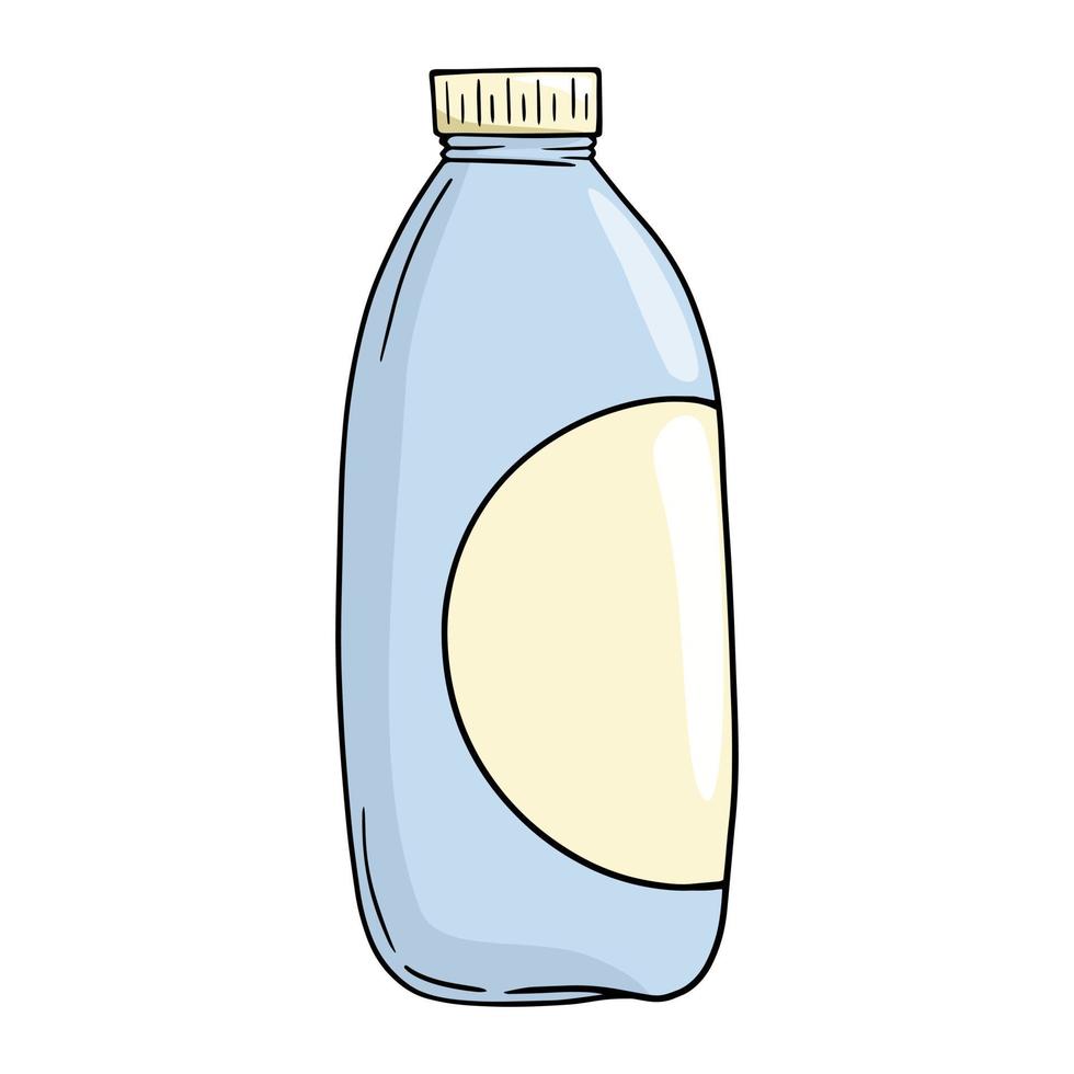 botella de leche de plástico azul claro alto, espacio de copia, ilustración de vector de estilo de dibujos animados sobre fondo blanco