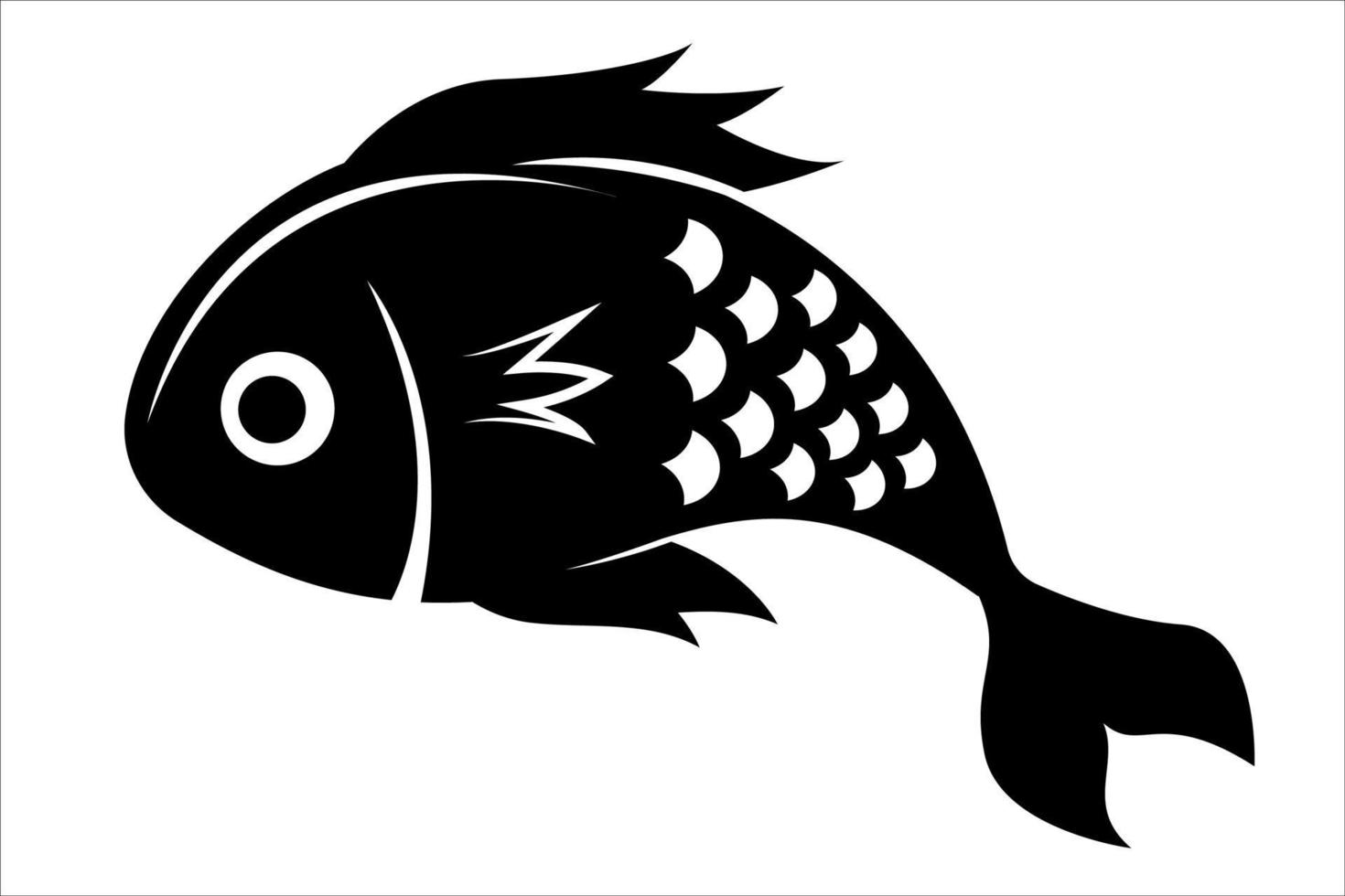 Fish illustration in black and white. Monochrome abstract fish icon isolated on white background. vector