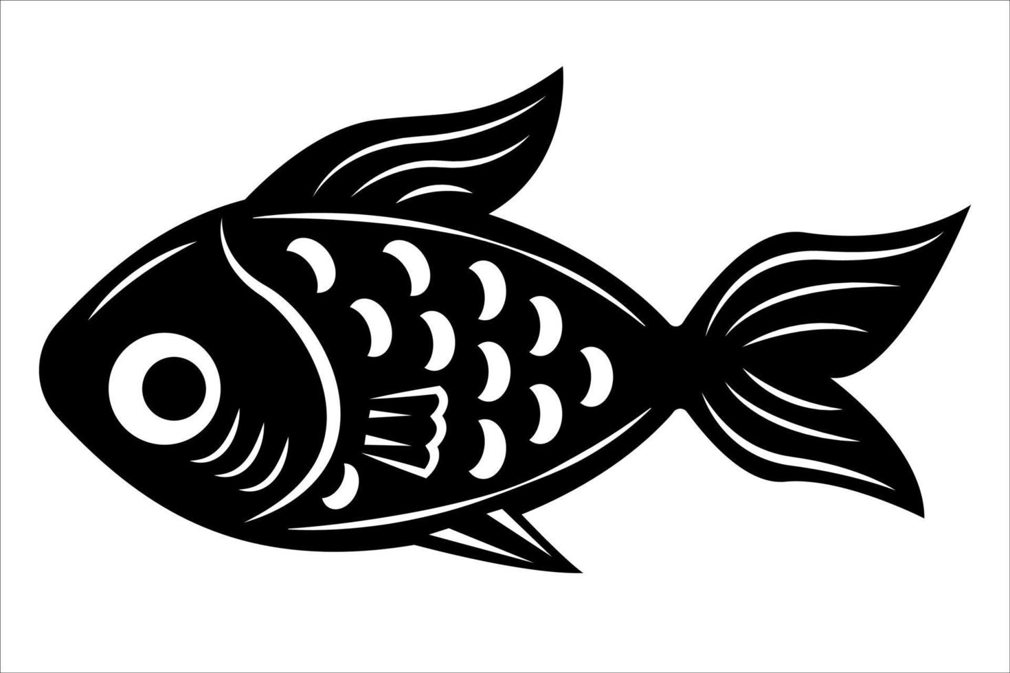 Fish illustration in black and white. Monochrome abstract fish icon isolated on white background. vector