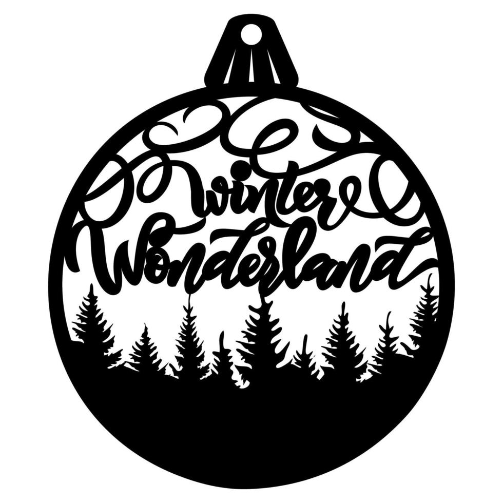 Laser cut Christmas ornament design. Winter wonderland with silhouette of spruce. Round form. Vector illustration. New year tree decoration. Ready for cut