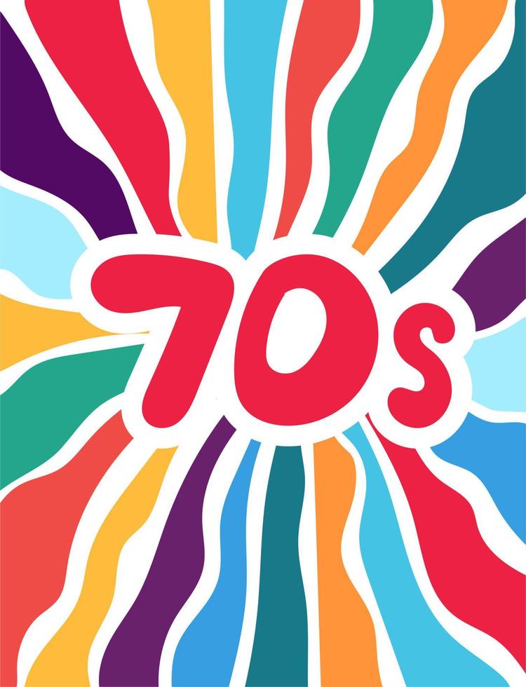 70s lettering with rainbow in retro 70s style. Good vibes multicolored inscription. Vector illustration