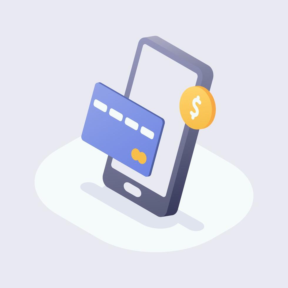 mobile payment smartphone credit card with modern isometric style vector