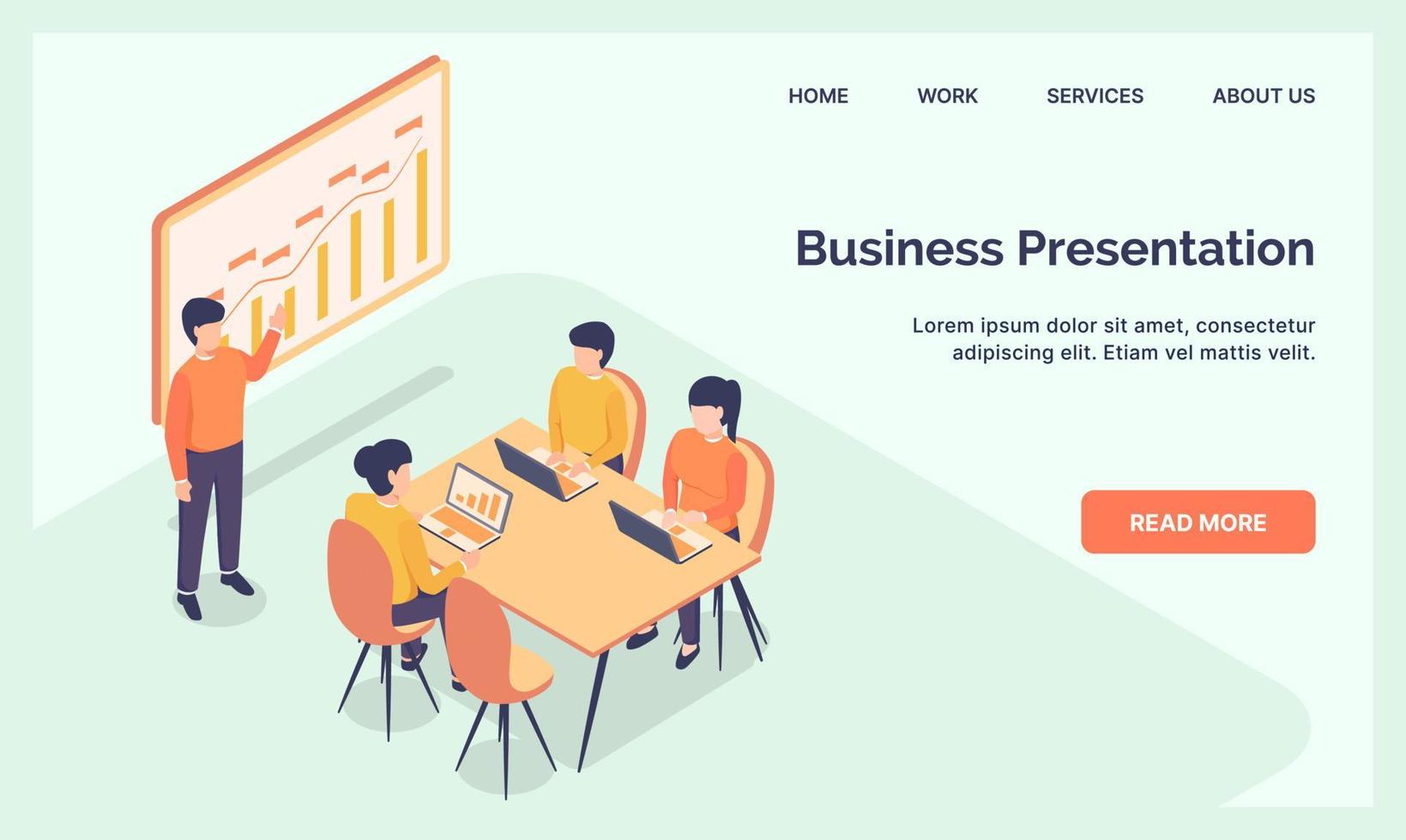 business presentation team for website template landing homepage with modern isometric flat vector