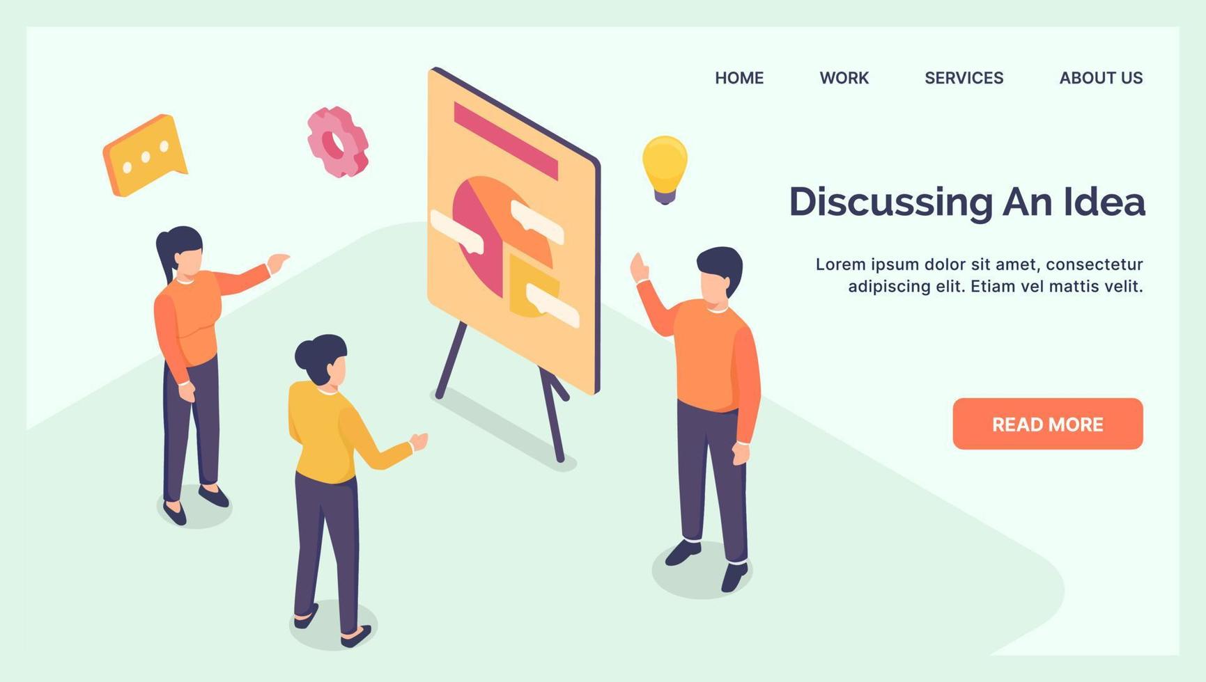 discuss idea business presentation for website landing homepage with isometric style vector