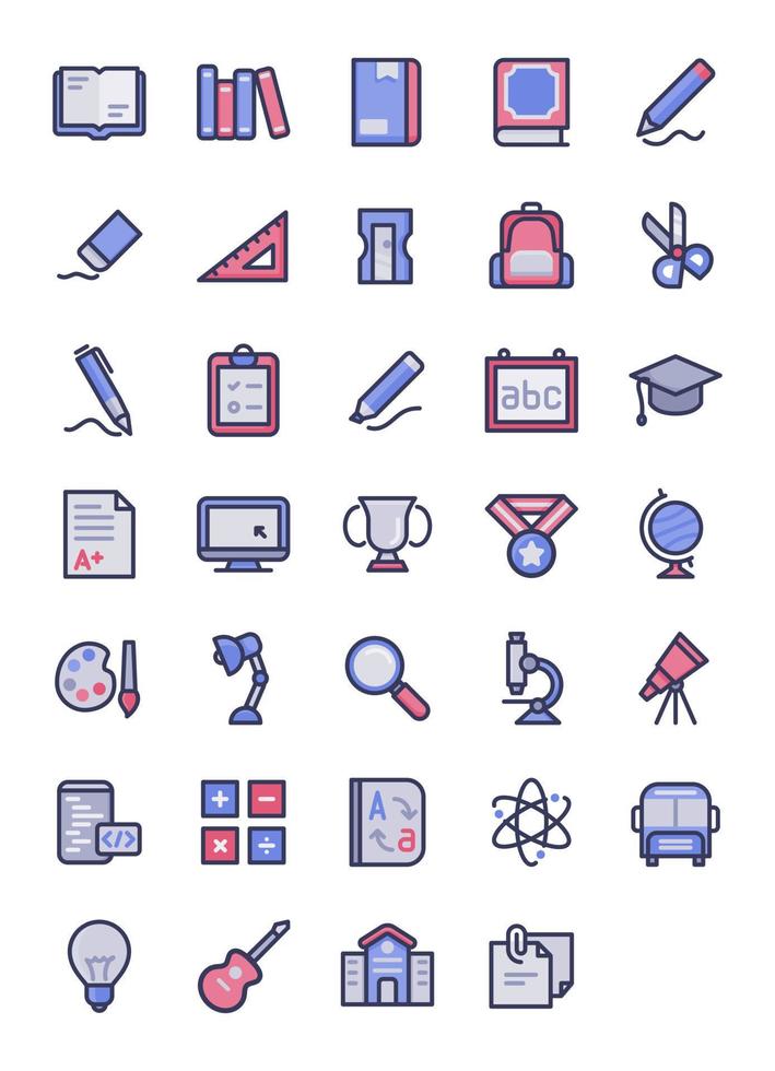 education icon set outline style filled color modern flat design vector