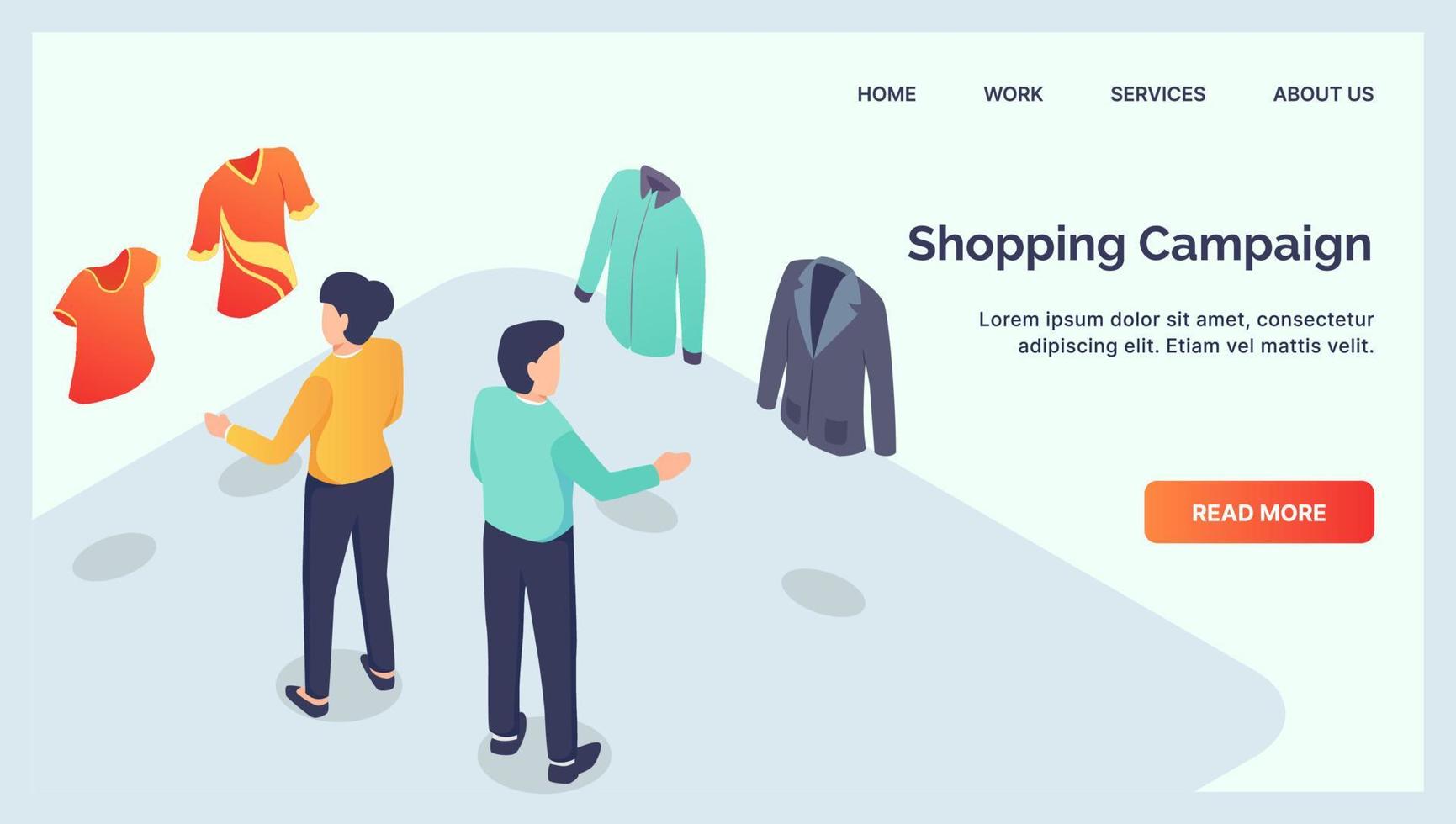 ecommerce shopping campaign for website landing homepage with isometric style vector