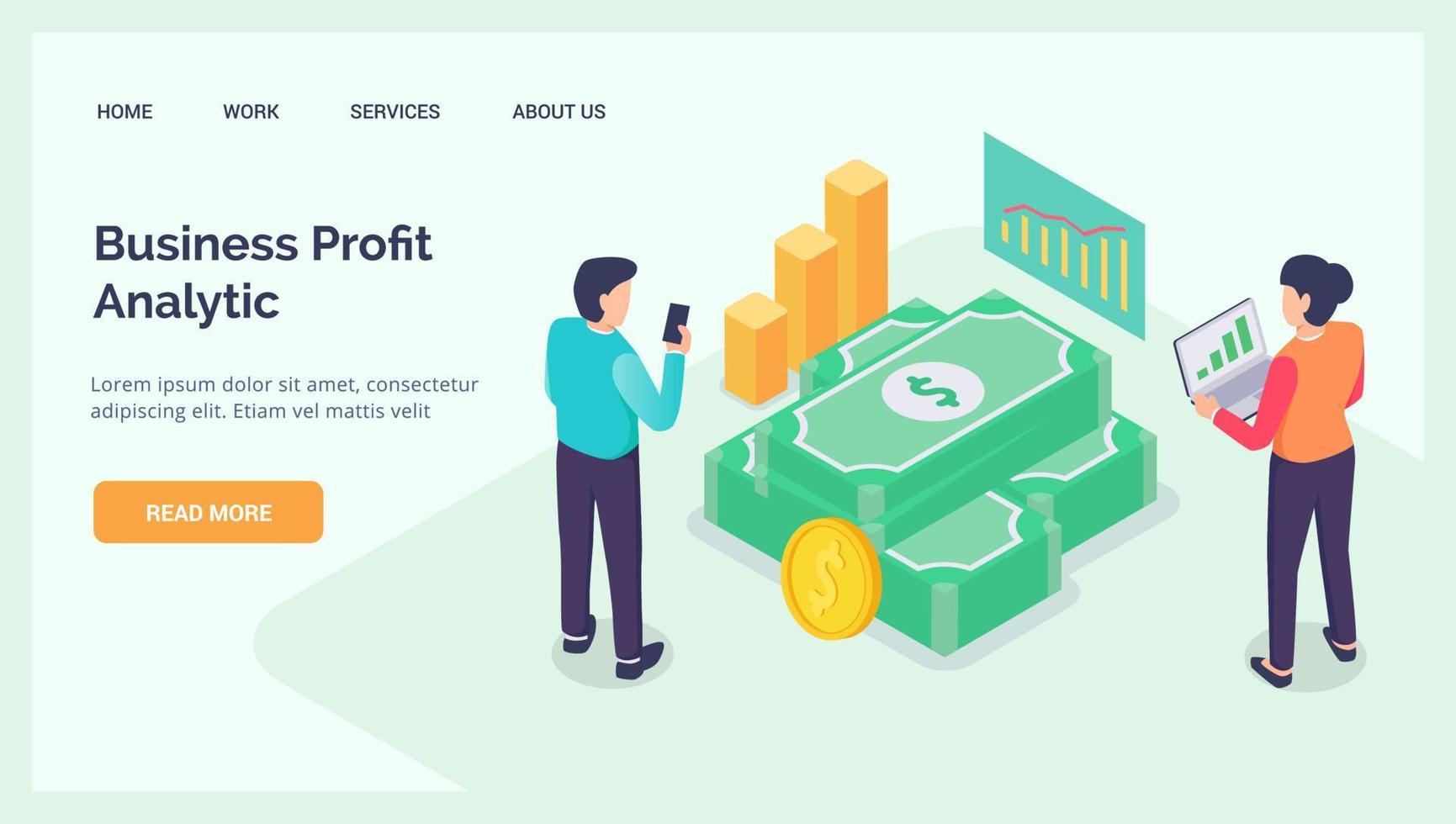 business profit analysis for website landing homepage template banner isometric vector
