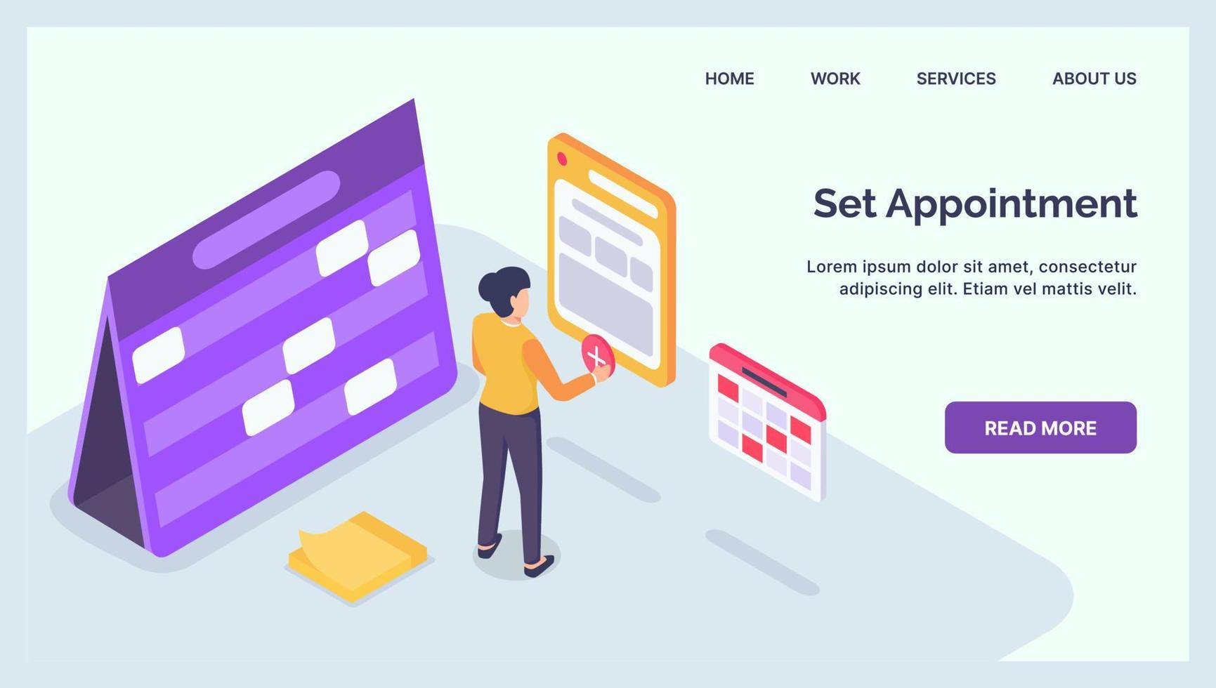 set an appointment for business professional with calendar and date time for website landing homepage with isometric style vector