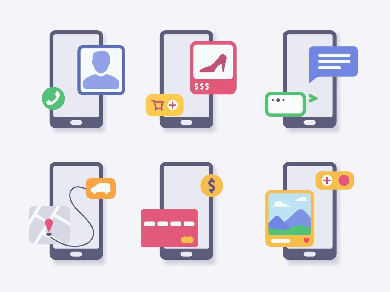 mobile phone icon with various activity about technology set collection with modern flat style vector