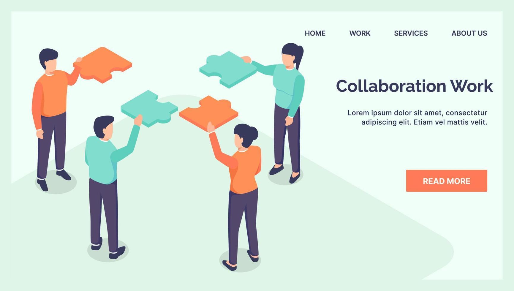 collaboration teamwork business jigsaw for website landing homepage with isometric style vector
