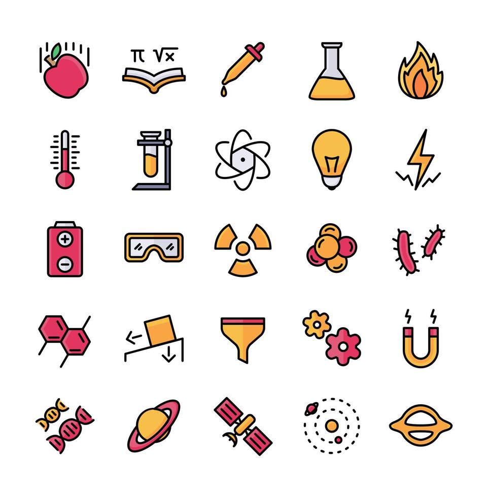 conjunto de iconos de ciencia estilo de contorno lleno de color moderno diseño plano vector