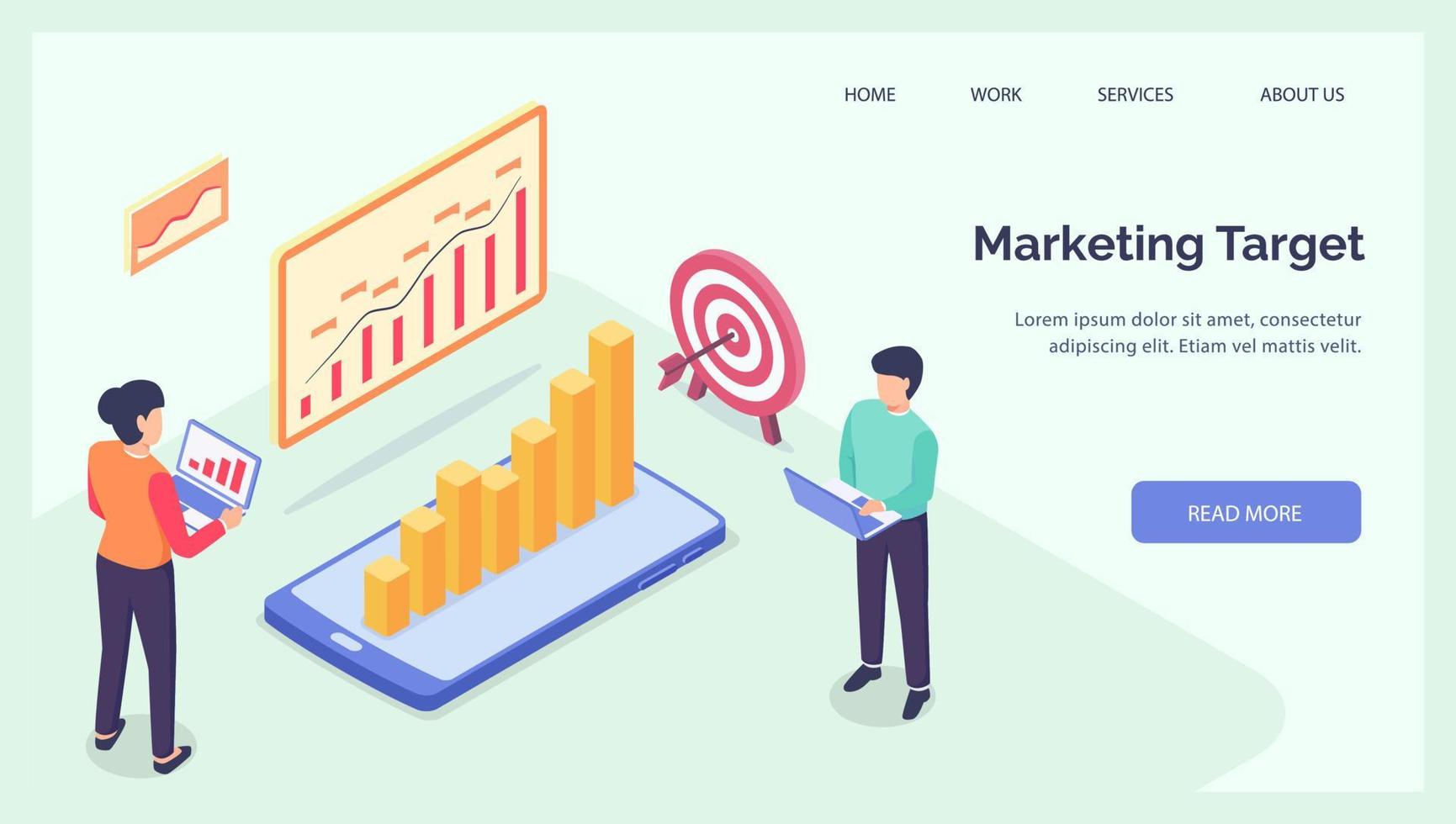 business marketing target team for website landing homepage template banner isometric vector