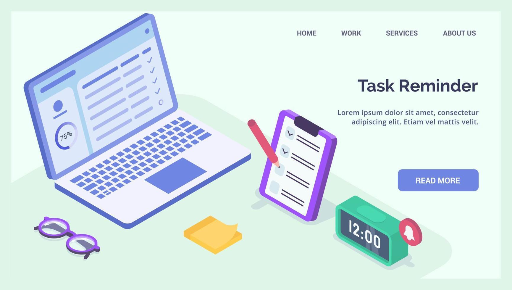 task reminder or todo list for business professional for website landing homepage template banner isometric vector