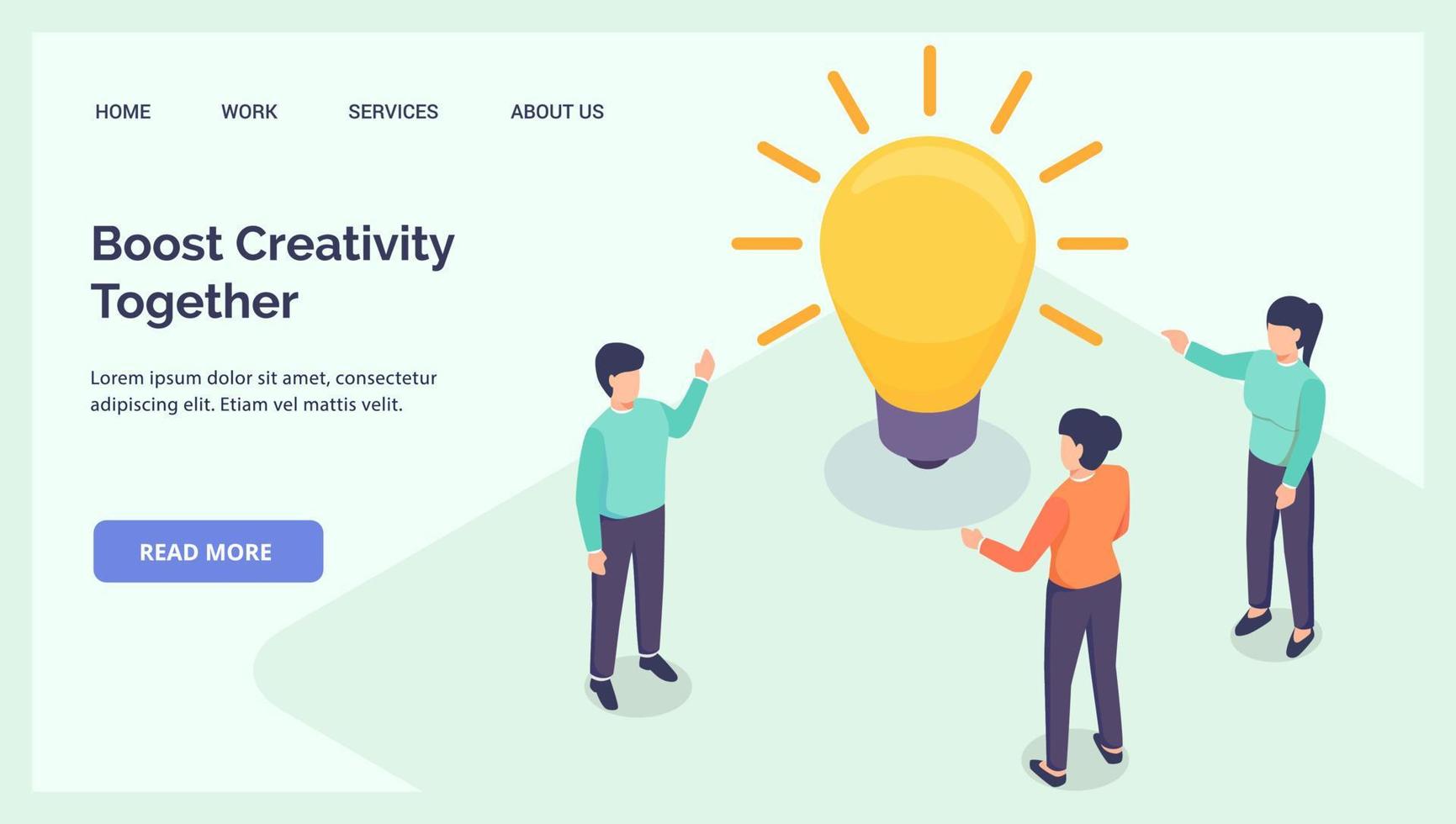 boost creativity together people talk idea for website landing homepage template banner isometric vector