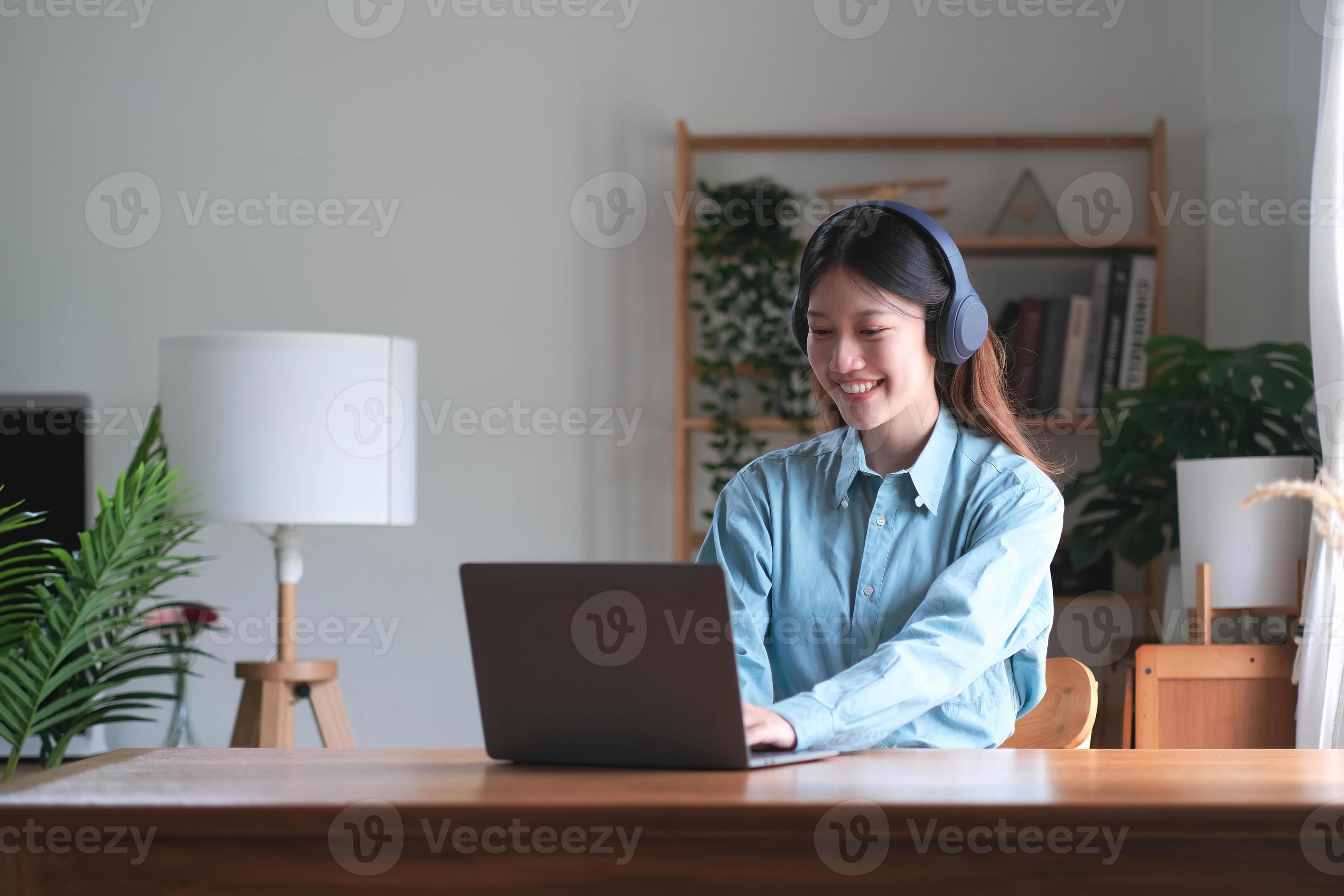 Asian girl student online learning class study online video call zoom
