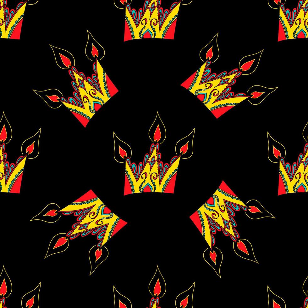 Bright vector seamless abstract hand-drawn pattern with crowns.