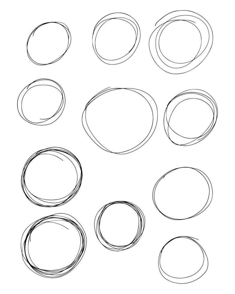 conjunto de círculos de tinta de fideos dibujados a mano. diferentes tipos de marcos circulares dibujados a mano vector