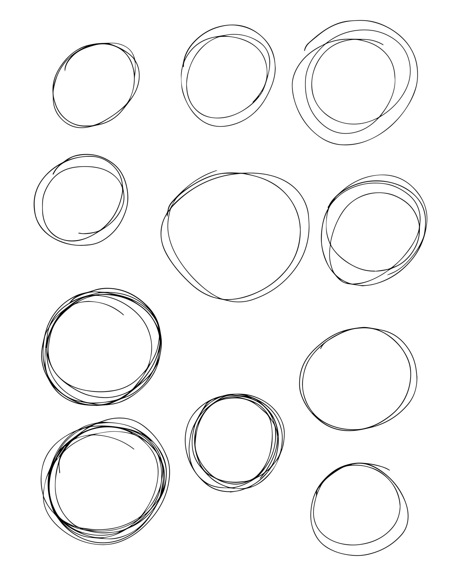 Hand drawn doodle ink circle set. Different kinds of hand drawn circle