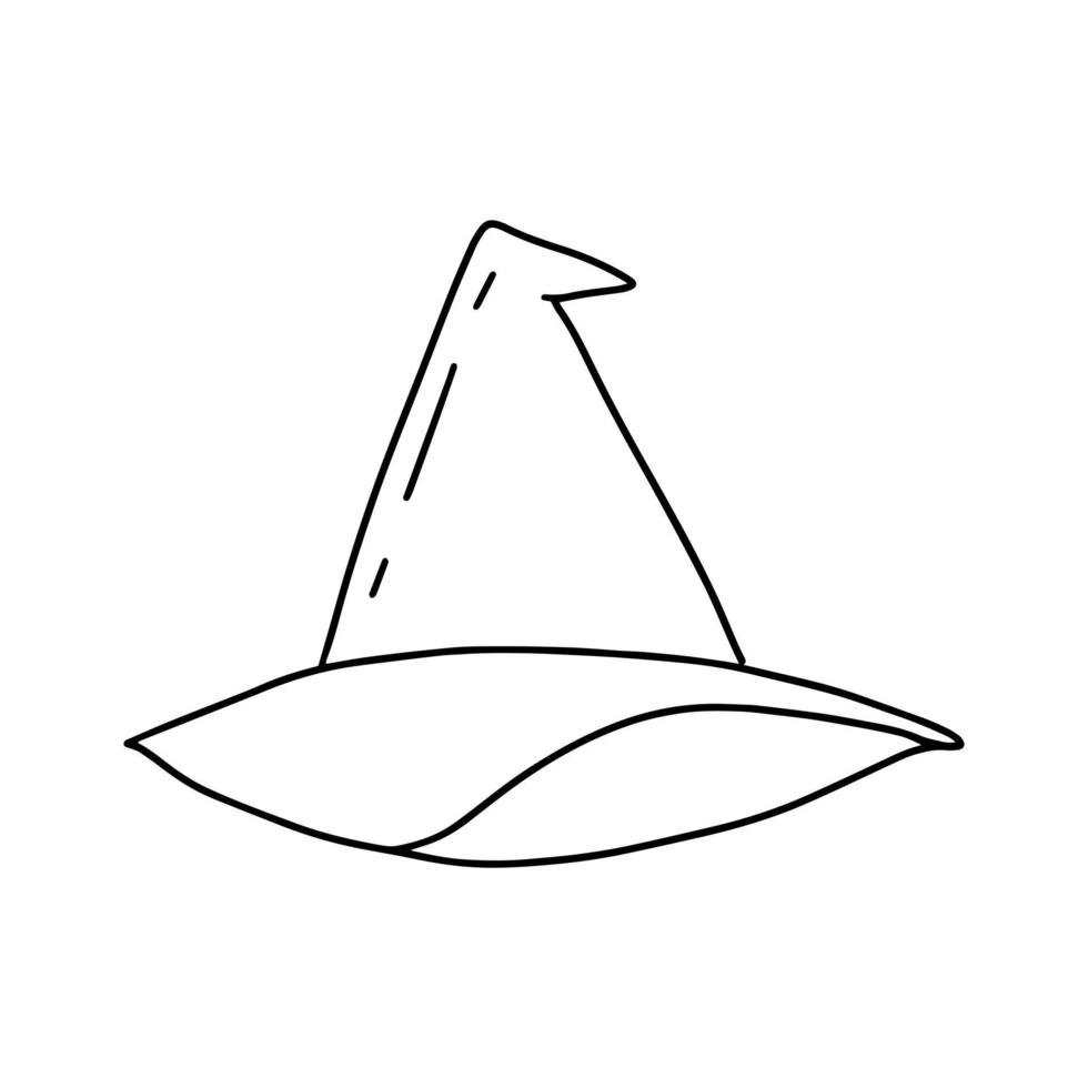 sombrero de bruja de garabato vectorial ilustración aislada. sombrero de bruja dibujado a mano para imágenes prediseñadas de halloween. vector