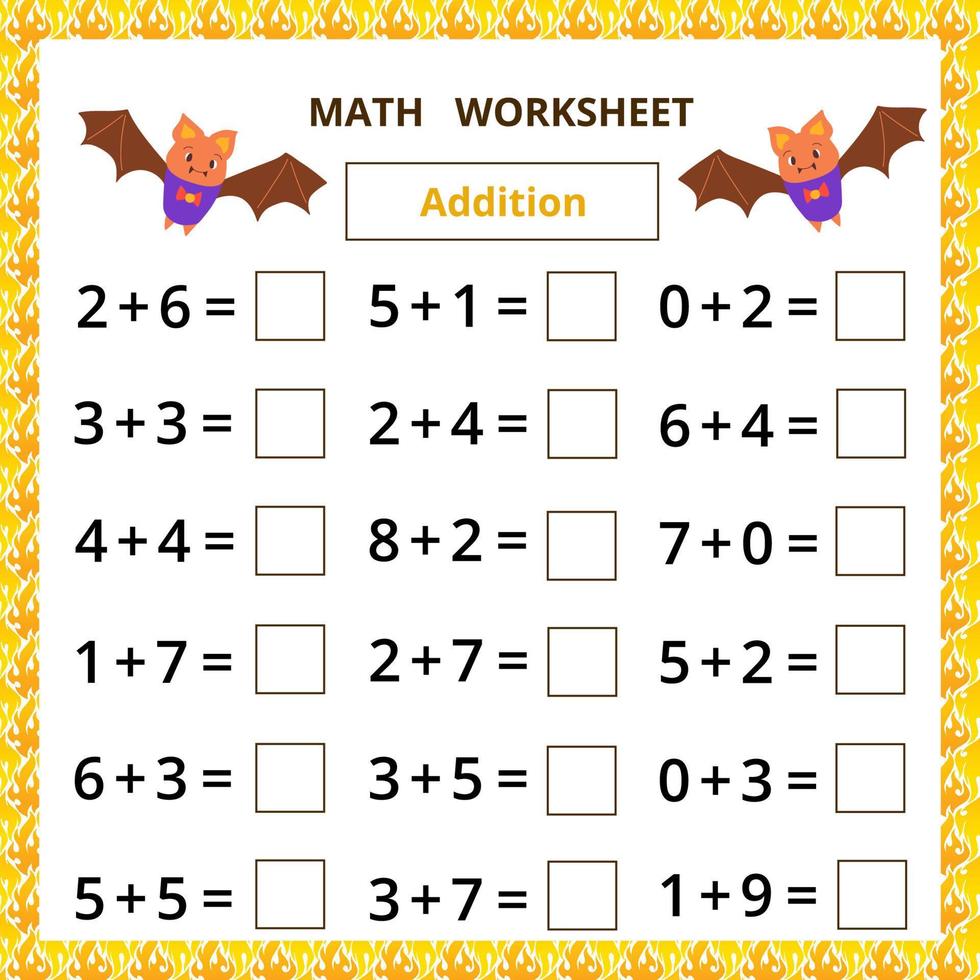 Math worksheet. Addition vector