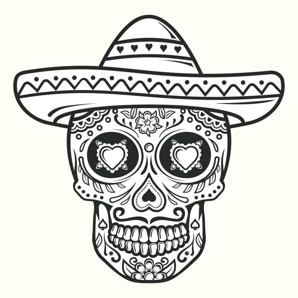 cráneo mexicano, tatuaje del día de los muertos vector